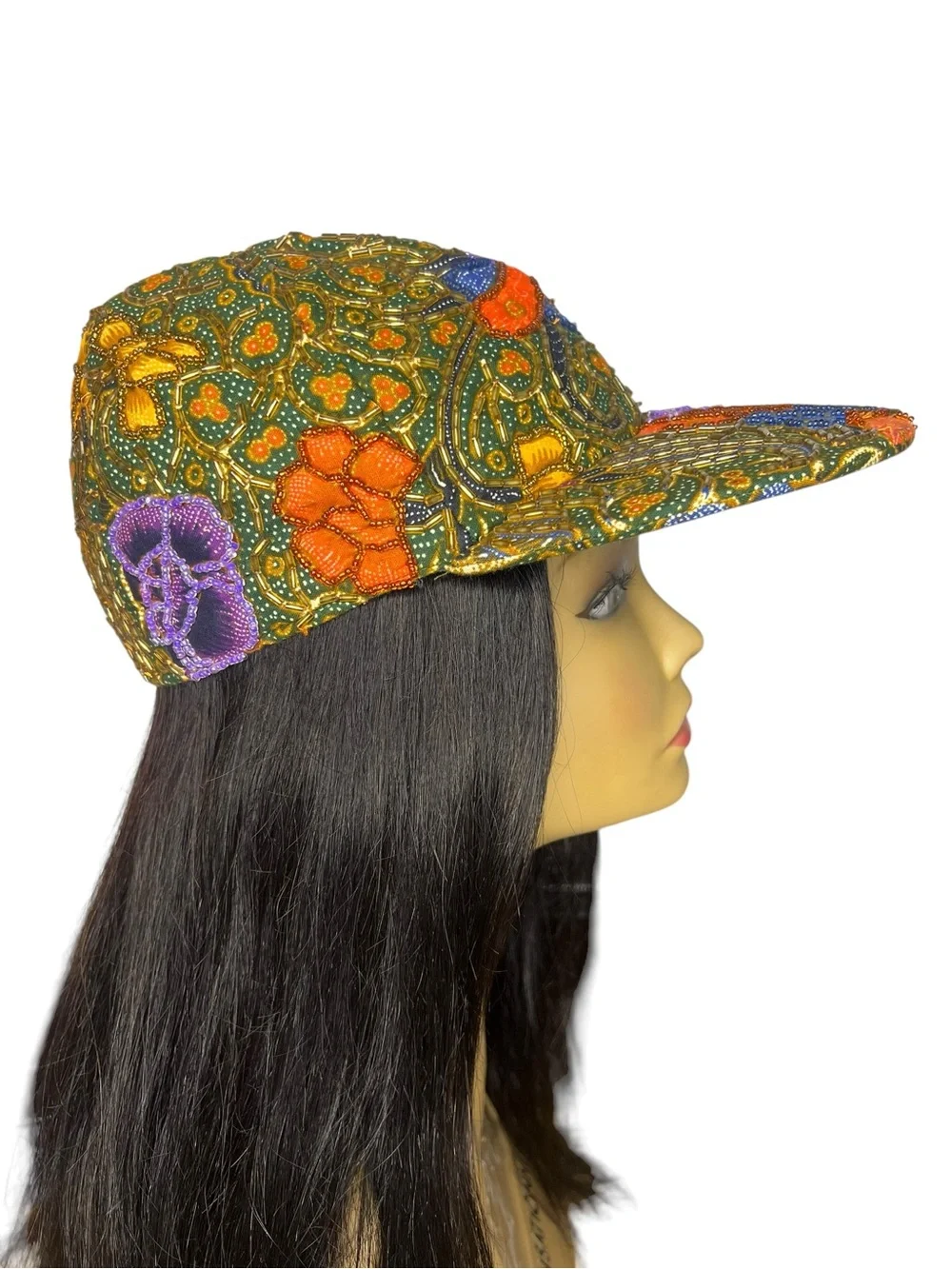 Vintage Fashion Fantasy Beaded Floral Butterfly Hat Art to Wear Festival Cap - Picture 4 of 8